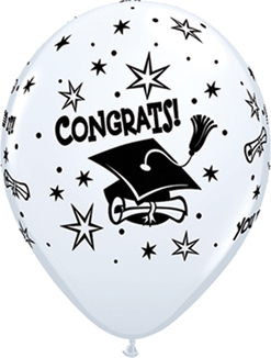 11 Inch Grad Congrats Cap White Latex Balloons 50pk