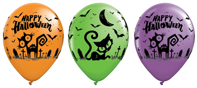 11 Inch Halloween Cats & Bats Latex Balloons 100pk