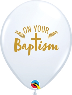 11 Inch On Your Baptism Cross White Latex Balloons 50pk