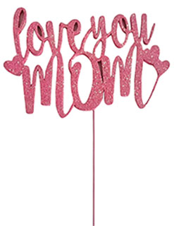 Love You Mom Pink Glitter Wooden Pick 12pk