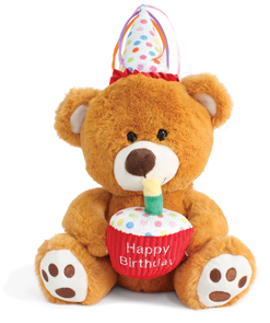 14 Inch Plush Musical Birthday Bear with Cake