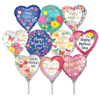 4 Inch Mother's Day Pre-Inflated Micro Stick Balloons ProfitPak 30pk