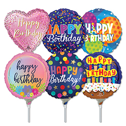 4 Inch Birthday Pre-Inflated Micro Stick Balloons ProfitPak 30pk