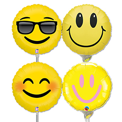 9 Inch Smiley & Emoticon Pre-inflated Mini Stick Balloons ProfitPak 30pk