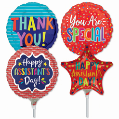 9 Inch Assistant Appreciation Pre-Inflated Mini Stick Balloons ProfitPak 30pk