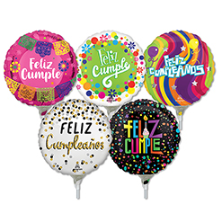 9 Inch Spanish Birthday Pre-Inflated Mini Stick Balloons ProfitPak 30pk