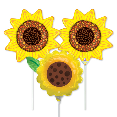 14 Inch Sunflowers Pre-Inflated Minishape Stick Balloons ProfitPak 16pk