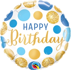 Std Birthday Blue & Gold Dots Balloon