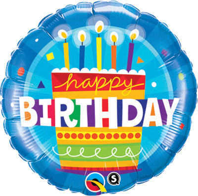Std Birthday Cake & Candles Blue Balloon