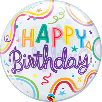 22 Inch Birthday Swiggle Lines & Stars Bubble Balloon