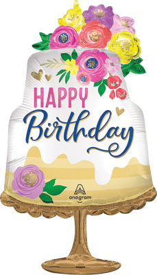 Shape Birthday Satin Artful Floral Cake Balloon