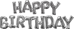 44 Inch Happy Birthday Air Fill Silver Phrase Balloon Bundle
