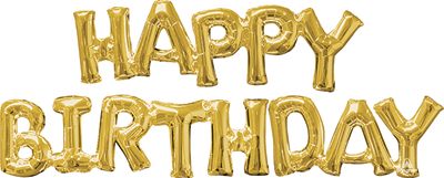 44 Inch Happy Birthday Air Fill Gold Phrase Balloon Bundle