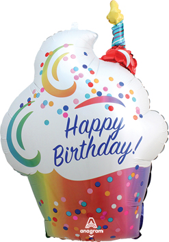 27 Inch Birthday Rainbow Ombre Cupcake Balloon