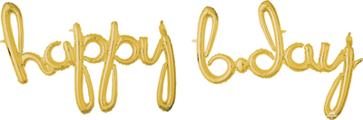76 Inch Happy Bday Air Fill Gold Script Phrase Balloon Kit