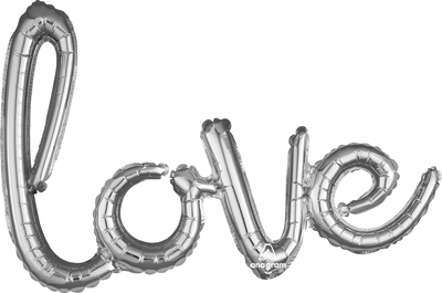 31 Inch Love Air Fill Silver Script Balloon