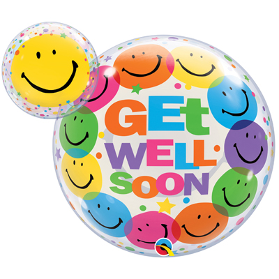 22 Inch Get Well Soon Smile Faces Bubble Balloon