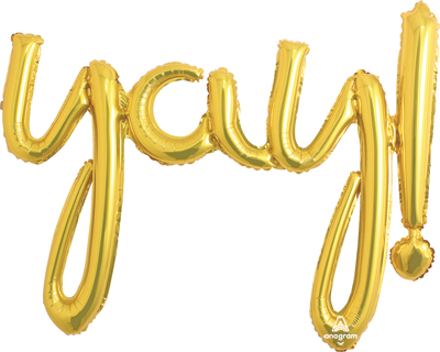 35 Inch Yay Air-Fill Gold Script Phrase Balloon
