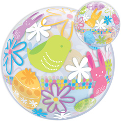 22 Inch Easter Bunnies & Flowers Bubble Balloon
