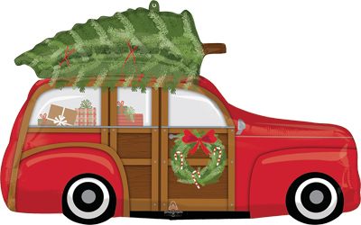 32 Inch Christmas Woody Wagon with Tree Balloon