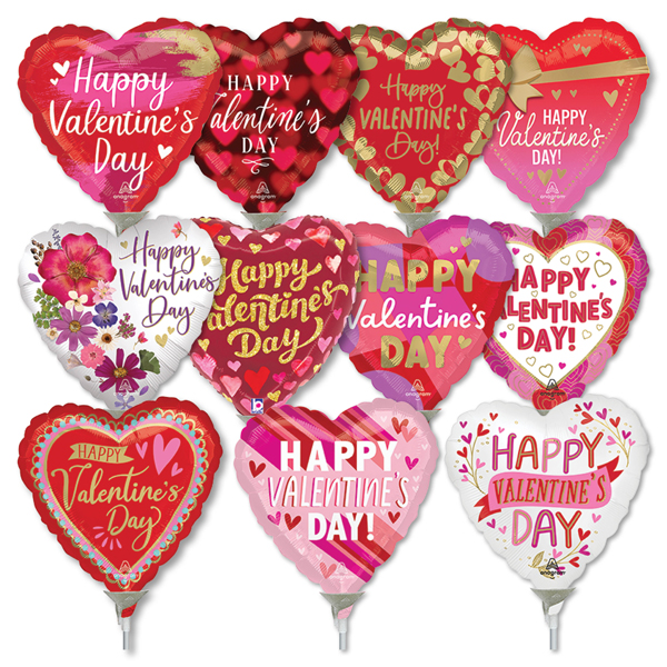 4 Inch Valentine Pre-Inflated Micro Sticks Balloons 30pk - Balloons.com