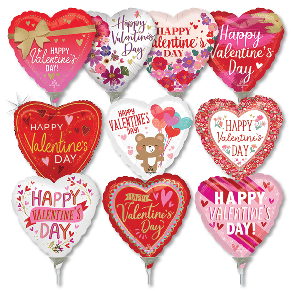 9 Inch Valentine Pre-Inflated Balloons on Sticks ProfitPak 30pk