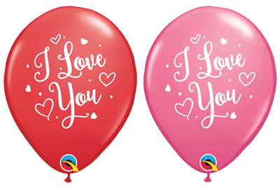 11 Inch I Love You Hearts Script Latex Balloons 50pk