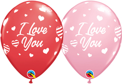 11 Inch I Love You Striped Hearts Assortment Balloons 50pk