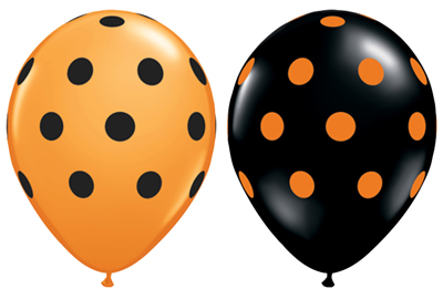 11 Inch Black and Orange Big Dots Latex Balloons 50pk