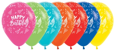 11 Inch Happy Birthday Hats Latex Balloon Assortment 50pk