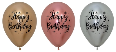 11 Inch Happy Birthday Reflex Latex Balloon Assortment 50pk