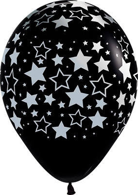 11 Inch Bold Stars Black Latex Balloons 50pk