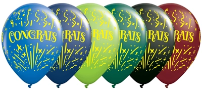 11" Congrats Streamers Latex Balloons 50pk
