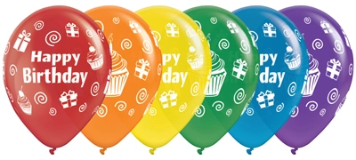 11 Inch Birthday Gifts & Cupcakes Latex Balloons 50pk