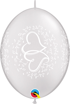 12 Inch Pearl White Entwined Hearts Quick Link Latex Balloons 50pk