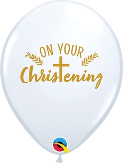 11 Inch On Your Christening Cross White Latex Balloons 50pk