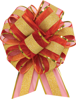 1 7/8 x 6 Inch Red & Gold Instant Bow 6pk