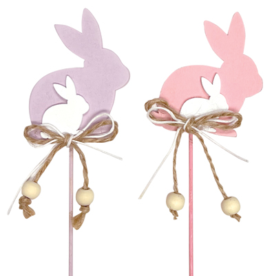 Double Bunny Easter Wooden Pick 12pk