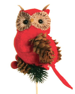 4.5 Inch Christmas Red Owl Decorative Pick 6pk