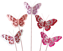 4 inch Heart Glitter Butterfly Decorative Pick 12pk