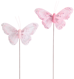4.5 Inch Pink Glitter Butterfly Decorative Pick 12pk