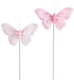 4.5" Pink Glitter Butterfly Decorative Pick 12pk