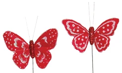 3.25" Red Glitter Butterfly Pick 12pk