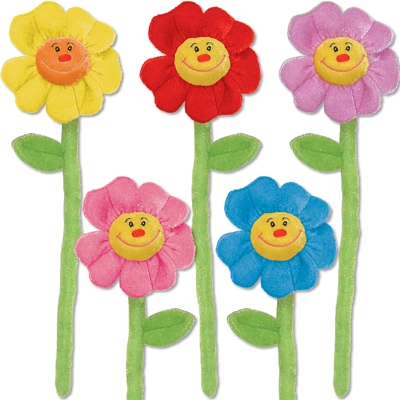 Plush Daisies with Faces on Wired Pick