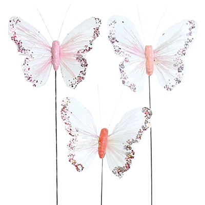 3.5" Fluffy Glitter Butterfly Pick 12pk