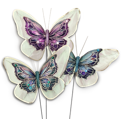 5.5" Jewel Butterfly Decorative Floral Pick 12pk
