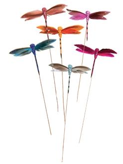 4 Inch Feathered Dragonfly Assorted Decorative Pick 12pk
