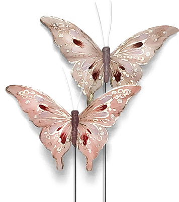 6" Rosy Pinks Butterfly Decorative Floral Pick 12pk
