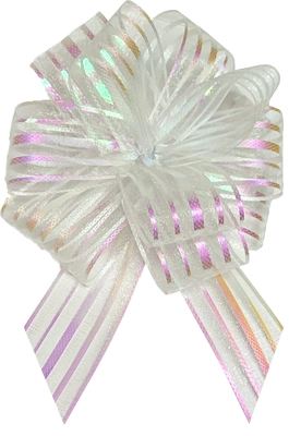 #16 White Iridescent Striped Pull Bow 20pk
