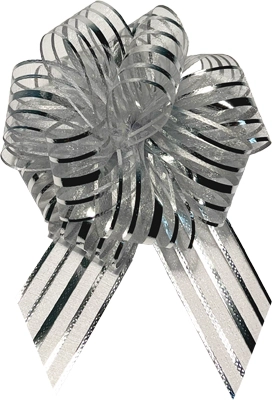 #16 Silver Iridescent Striped Pull Bow 20pk